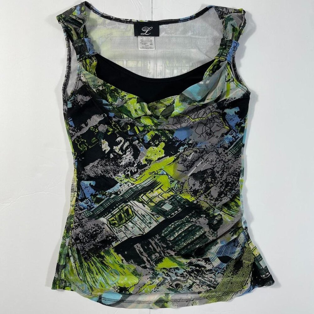 Y2K graphic mesh cowl neck tank top